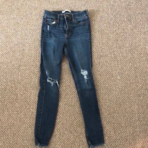 High Waisted Dark Wash Ripped Jeans - Picture 1 of 4